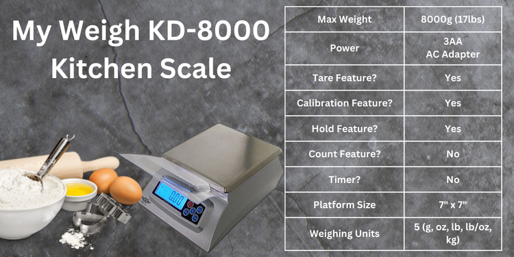 Kitchen Scale My Weigh KD-8000 Silver Culinary Cooking Table Top Bakers Food  AC 885667637192